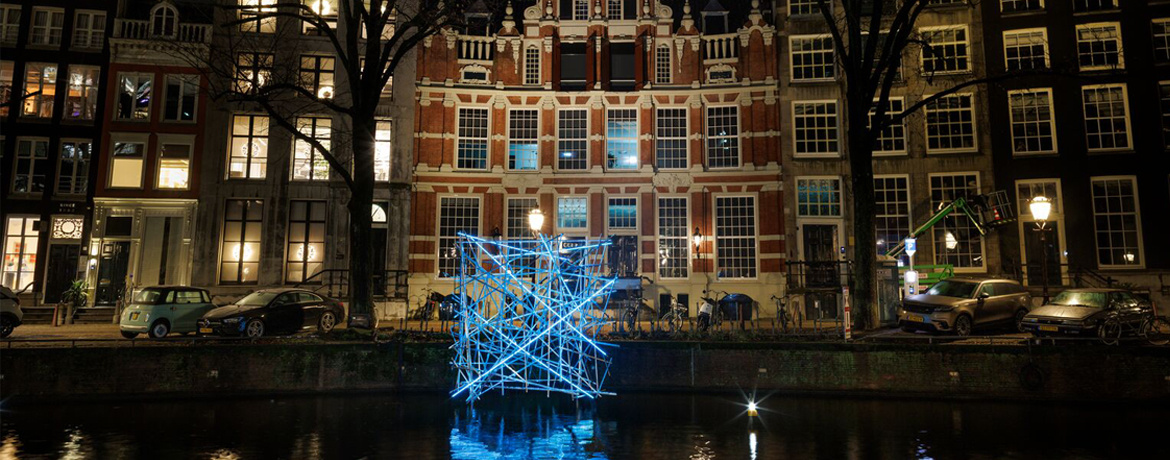 Solid Void sculptural bamboo and geometric light installation by Vendel and De Wolf